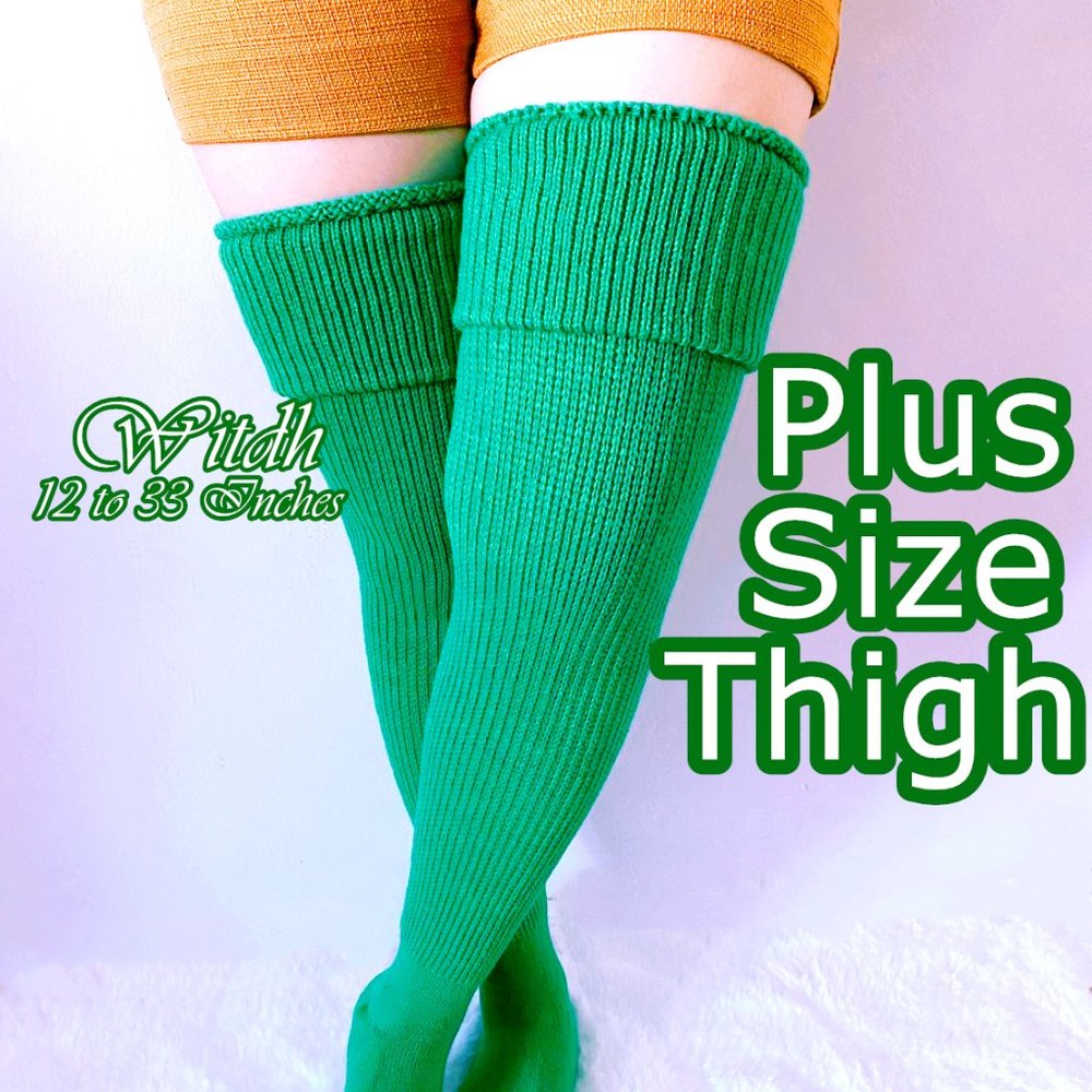 Plus Size Long Thick Over the Knee Stockings Thigh High Socks GREEN